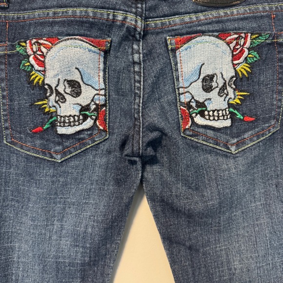 Ed Hardy Jeans Size 31 Embellished Skull & Rose Embroidered Denim Y2K - Picture 5 of 12